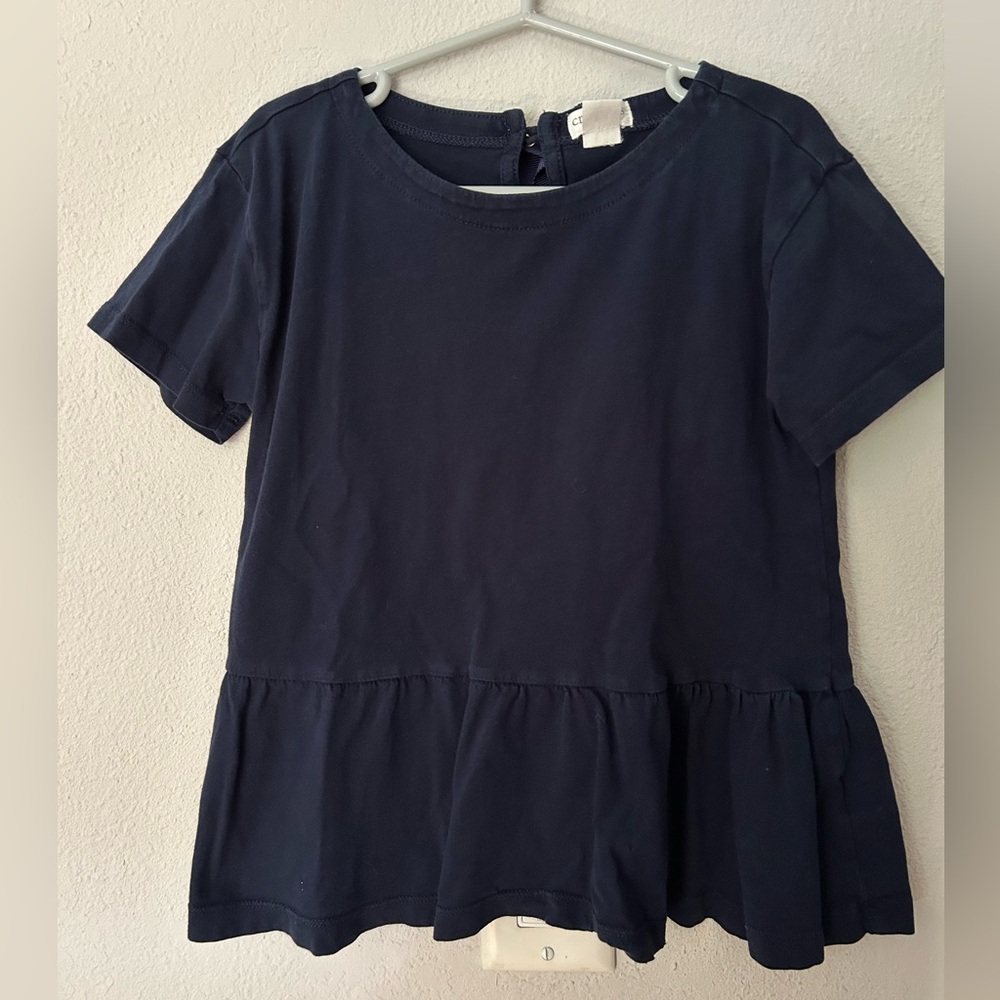 Crewcuts J.crew Navy Blue Peplum Top grosgrain bow detail size 6-7